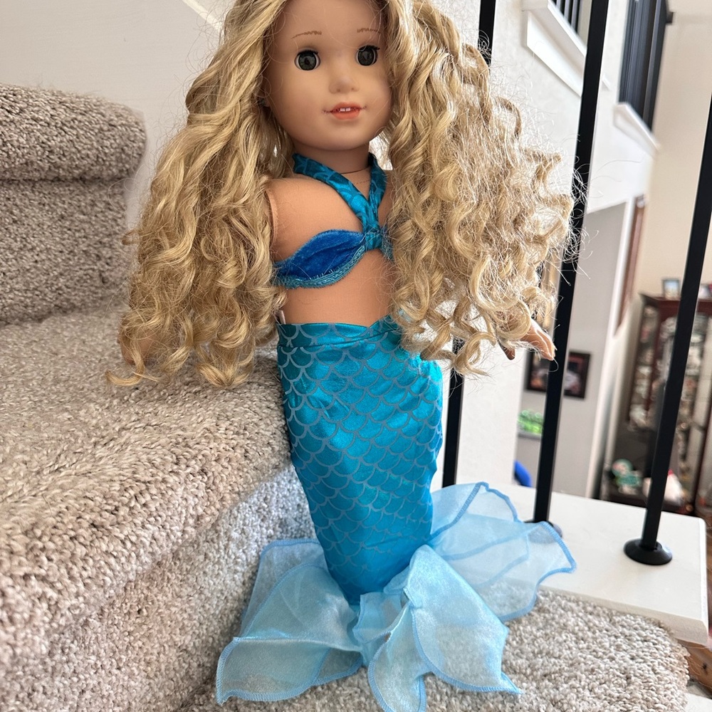 Blue Mermaid Doll Outfit for Kids - Shimmery Mermaid Tail Costume - for 18” doll